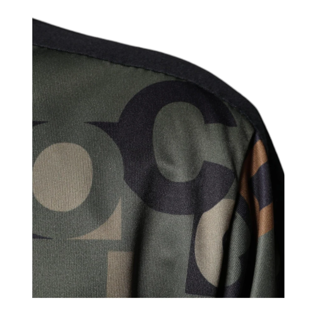 Dolce & Gabbana Logo Polyester Sweater met Gestreepte Details Green Heren