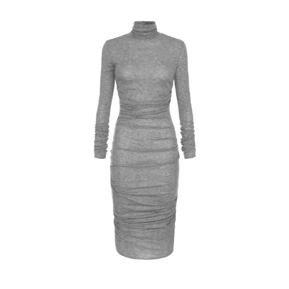 Elisabetta Franchi Grijze Melange Wollen Blend Midi Jurk Gray Dames