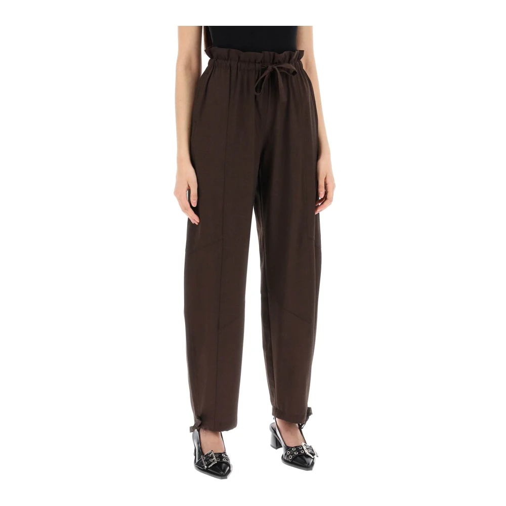 Ganni Soepele broek met elastische tailleband Brown Dames