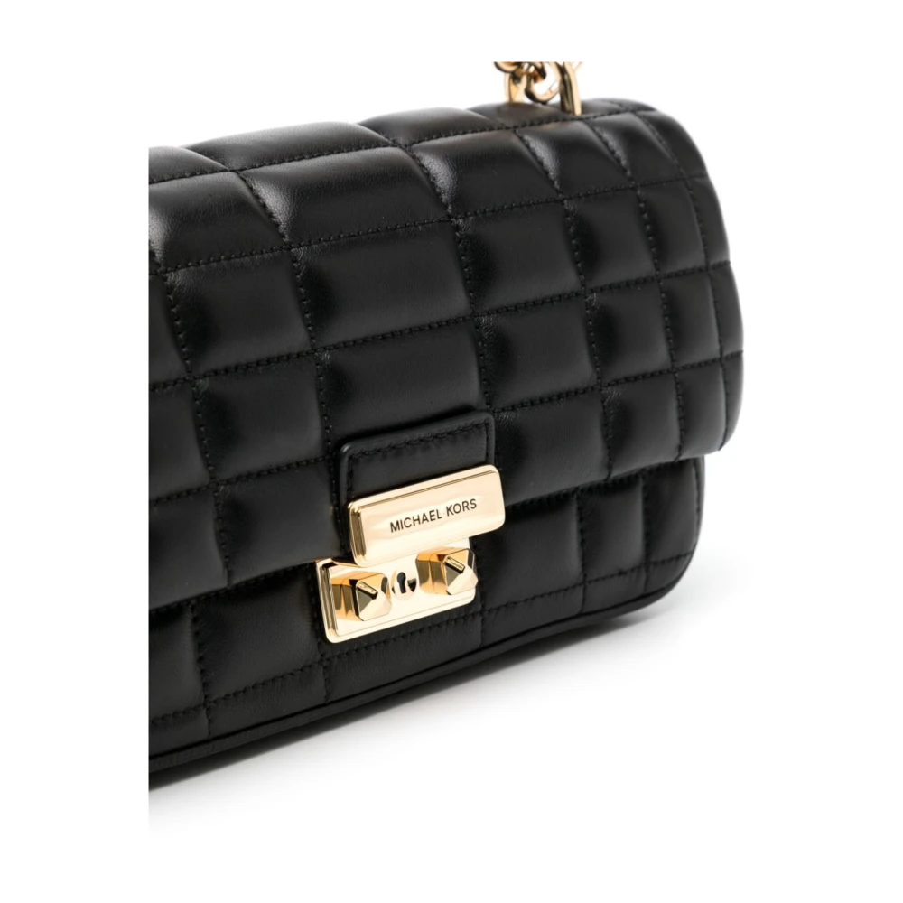 Michael Kors Tribeca Kleine Gestepte Lederen Schoudertas Black Dames