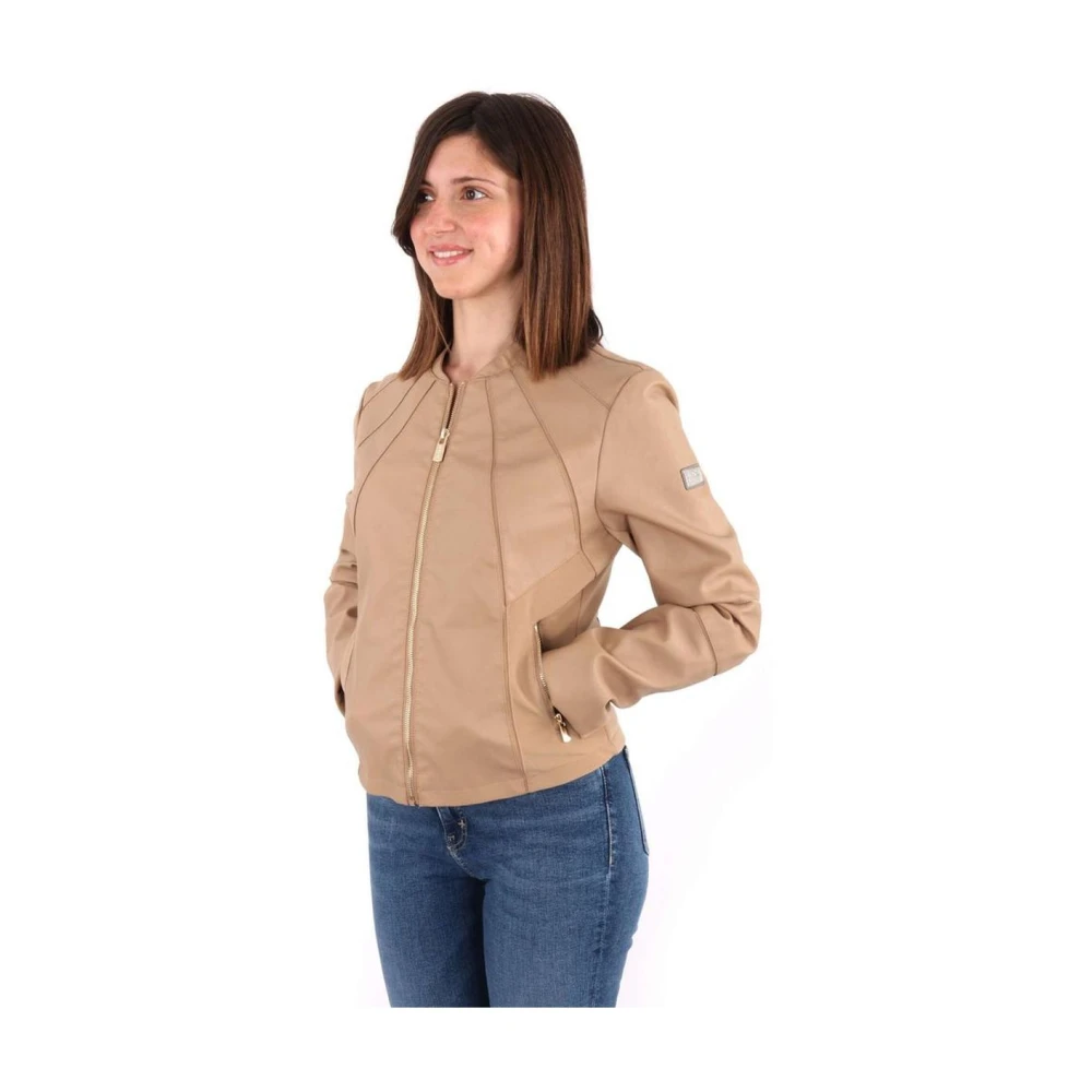 YES ZEE Eco-lederen korte jas met rits Beige Dames