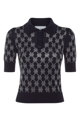 Stickad Strass Polo-Neck SS Monogram