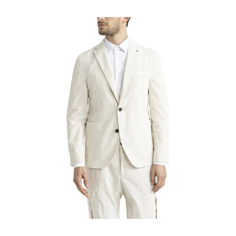 PESERICO Stretch katoenen ribfluwelen single-breasted blazer Beige Heren