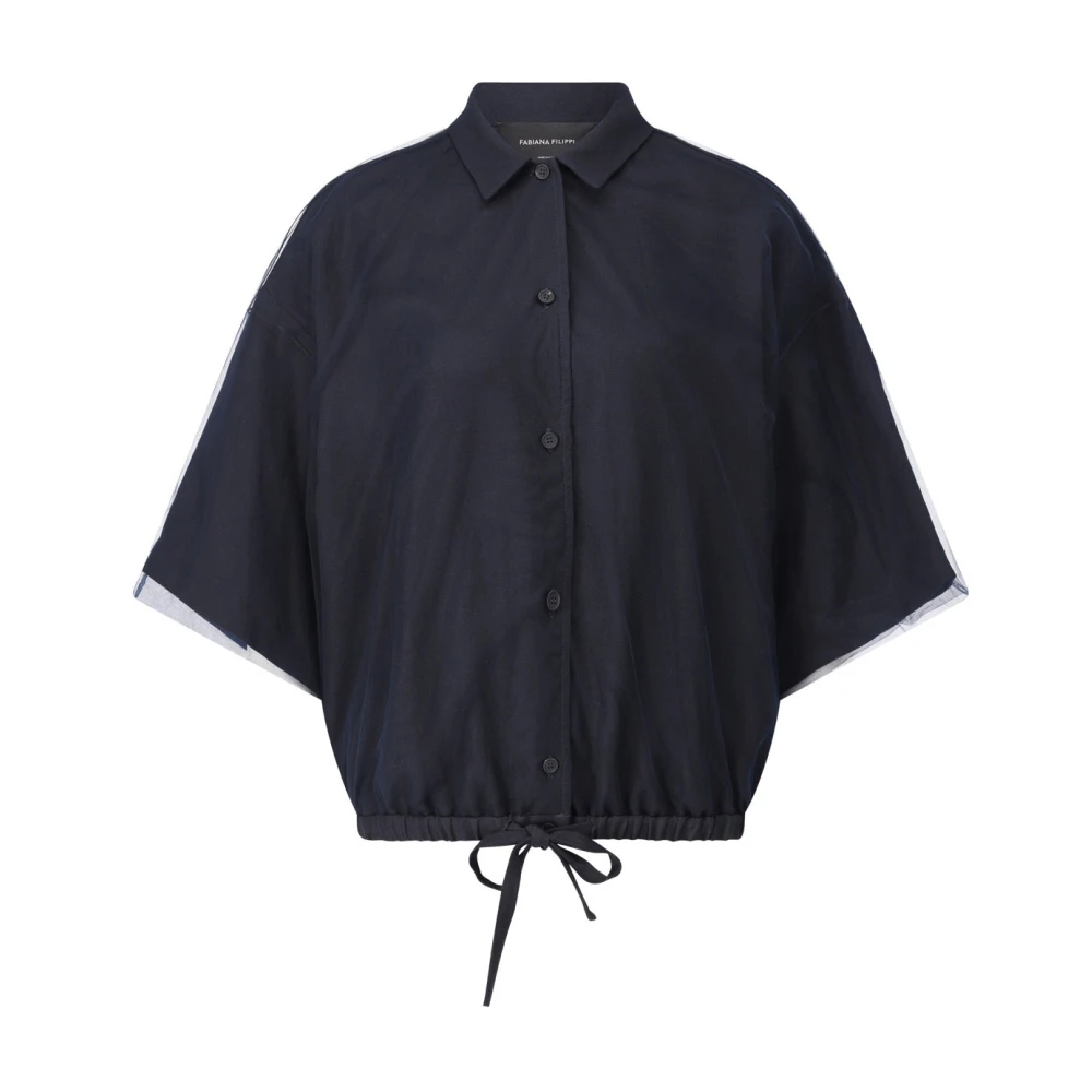Fabiana Filippi Blue Tulle Blouse With Shirt Collar - Female - Shirts - S - Blouses & Shirts
