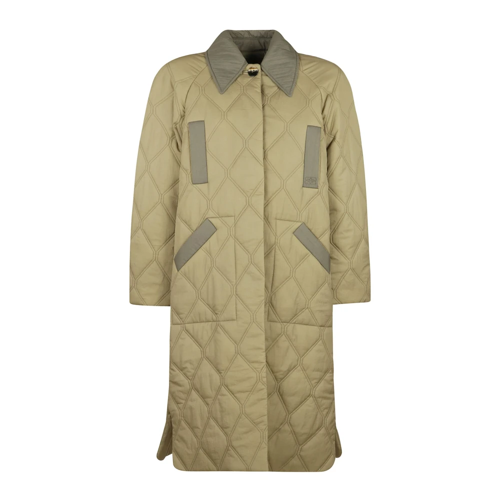 Ganni Raglan Midi Coat in Quilt Stijl Brown Dames