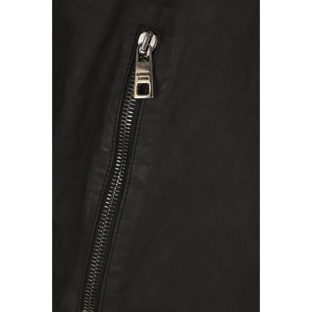 Giorgio Brato Zwarte leren bikerjas rits Black Heren