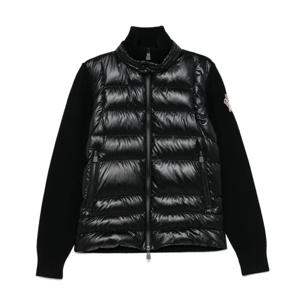 Moncler Zwarte Grenoble Trui met Gewatteerde Inzetstukken Black Heren
