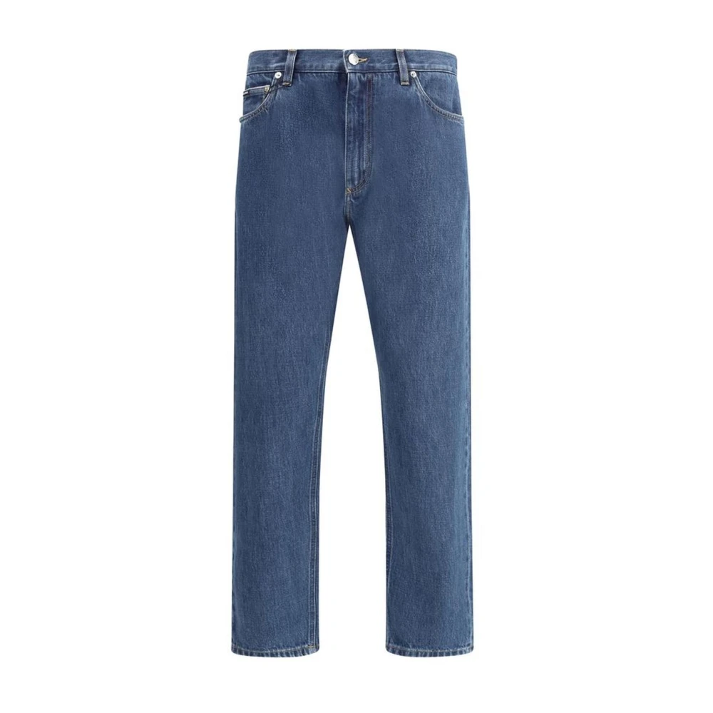 Dolce & Gabbana Logo Plaque Detail Mid-Rise Jeans Blue Heren