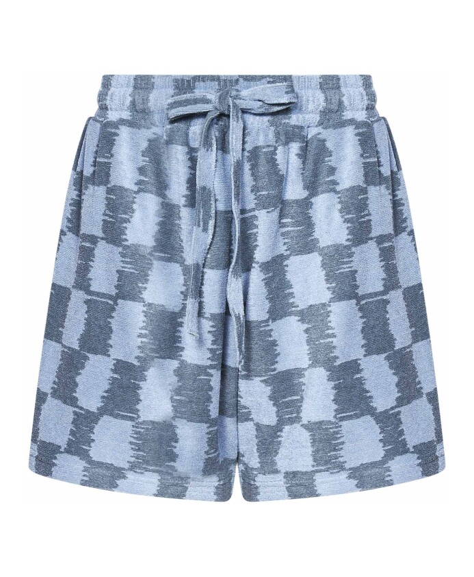 blauw-geruite-elastische-taille-shorts