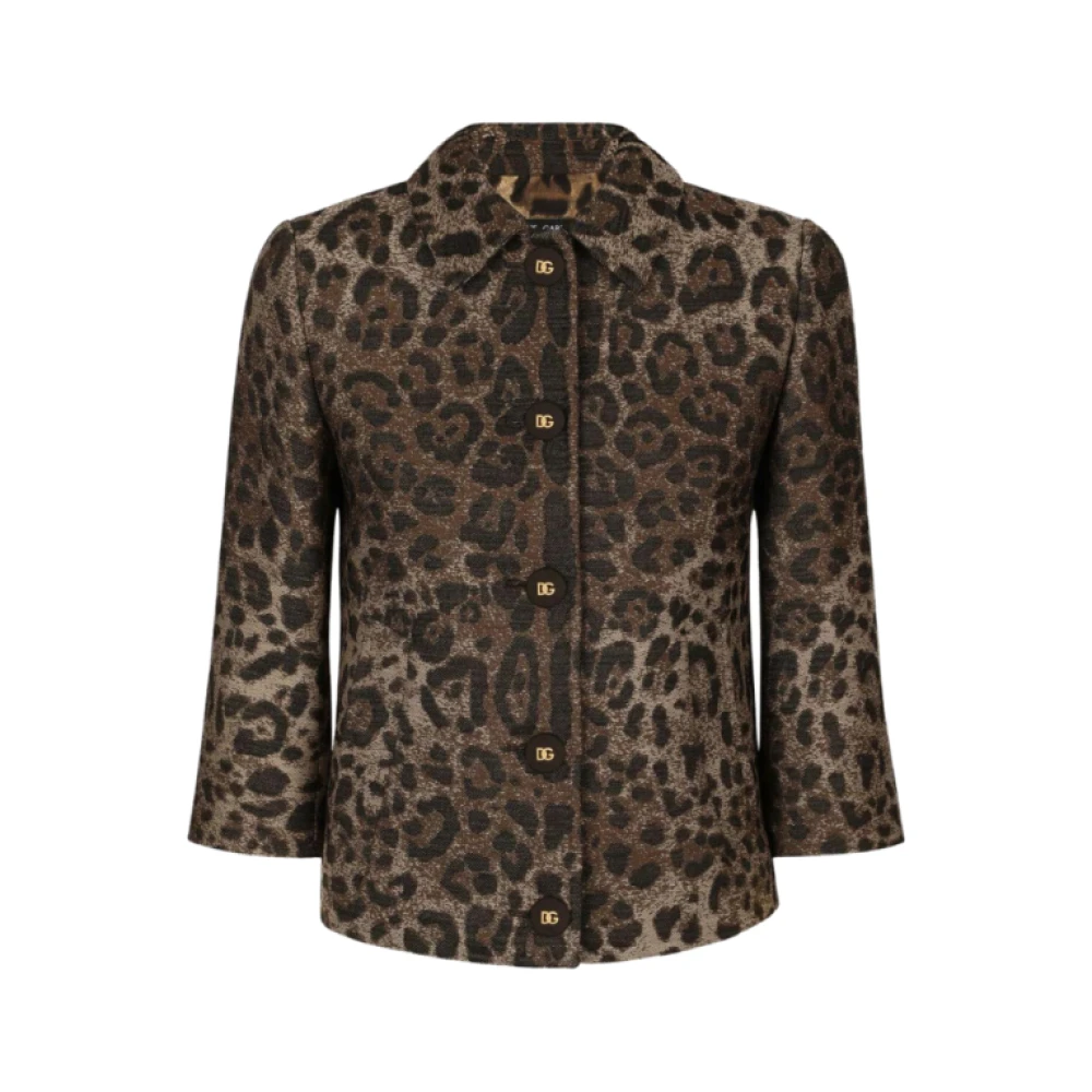 Dolce & Gabbana Leopard Jacquard Ull Kort Jacka Multicolor, Dam