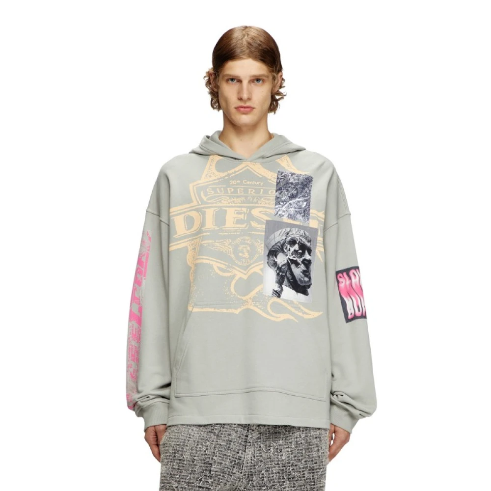Diesel Hoodie met prints en patches Green Heren