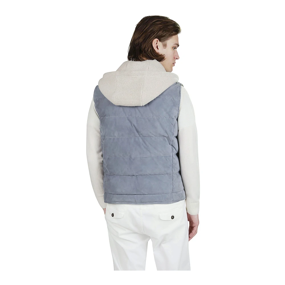 Eleventy Biker Suede en Cashmere Gilet Blue Heren