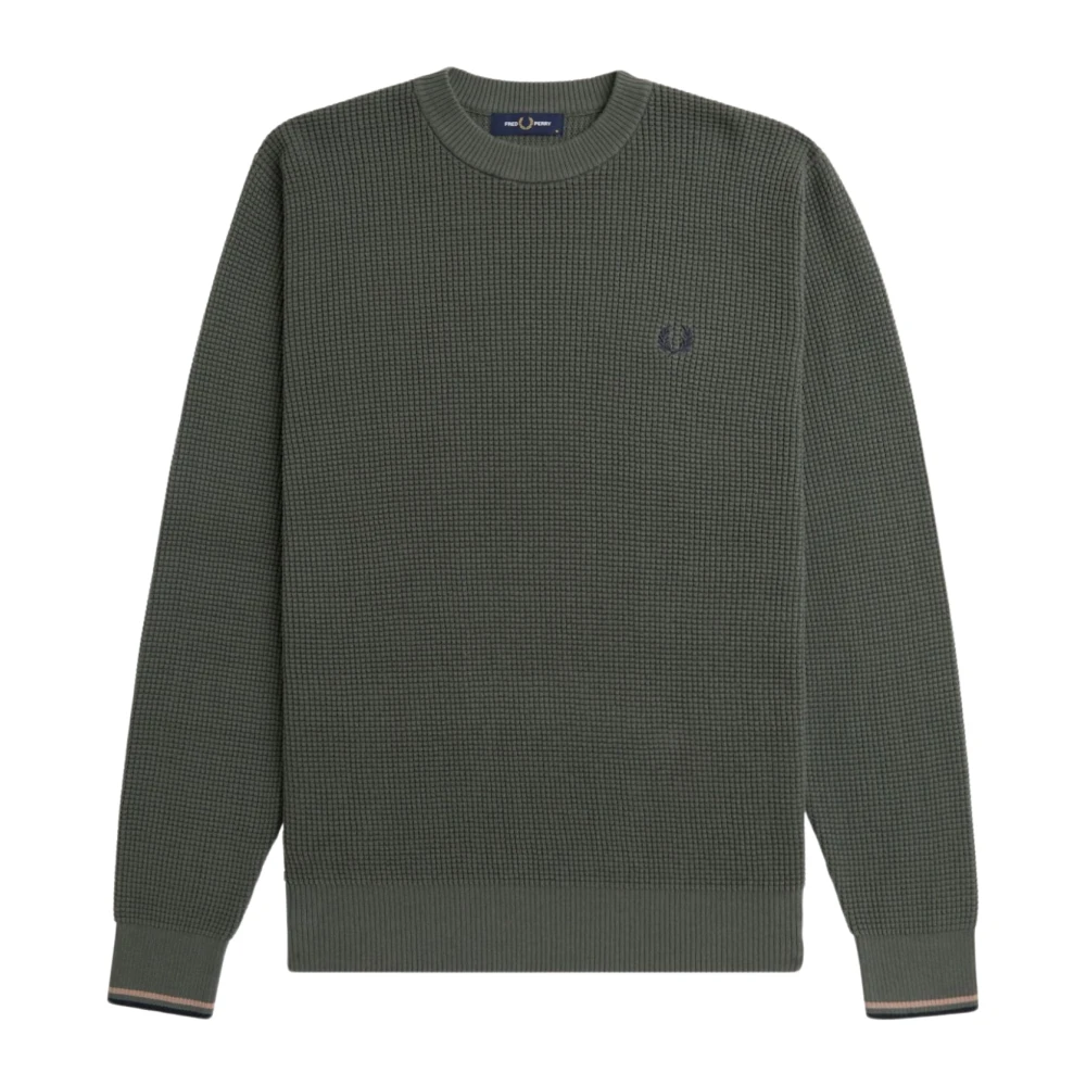 Fred Perry Groene Waffle Stitch Jumper Top Green Heren