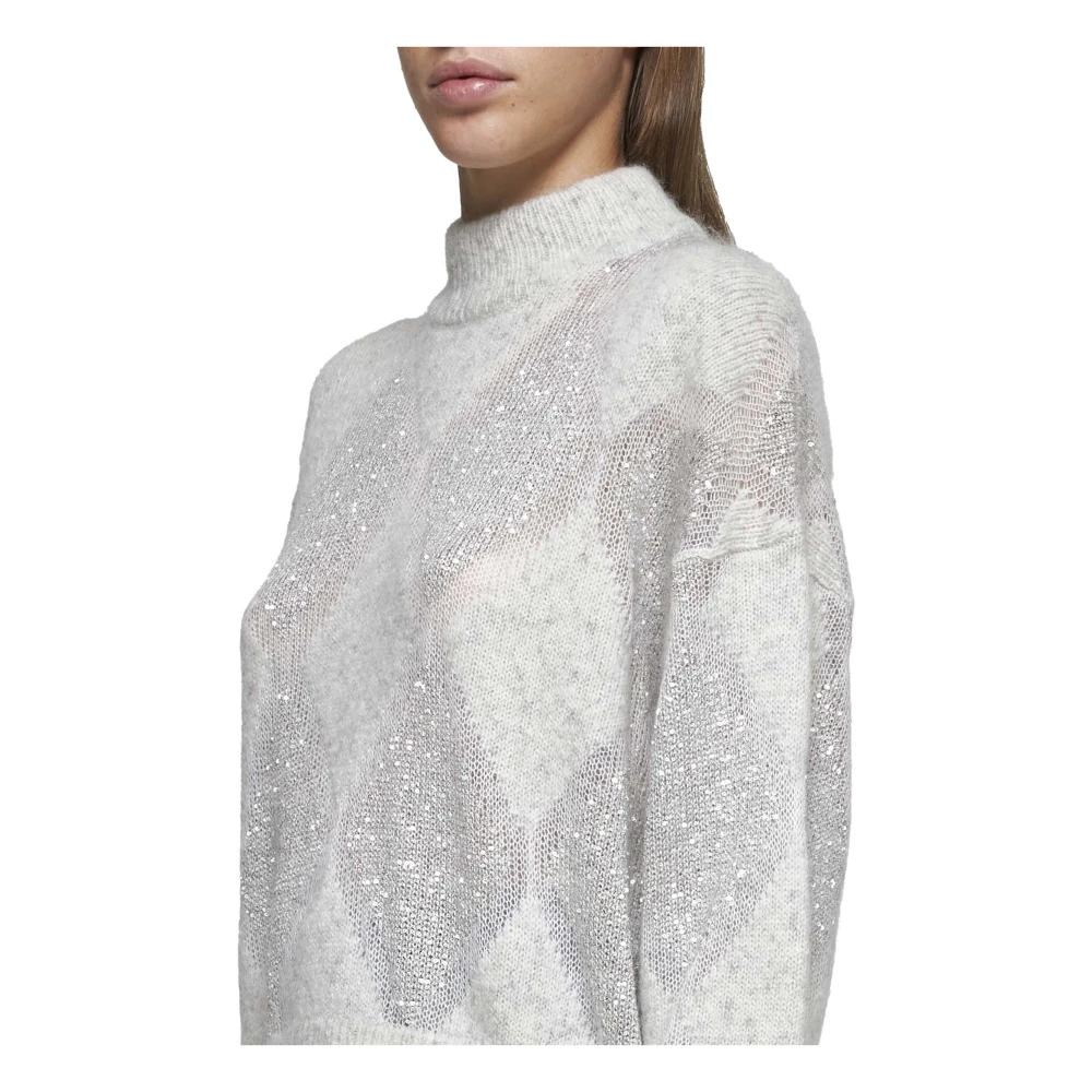 BRUNELLO CUCINELLI Grijze Argyle Paillet Sweater Gray Dames