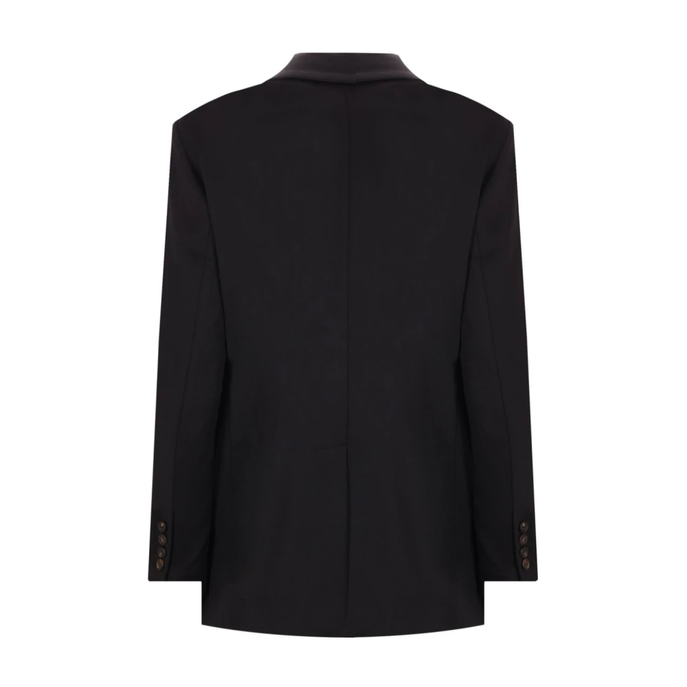 BRUNELLO CUCINELLI Zwarte wollen double-breasted jas Black Dames