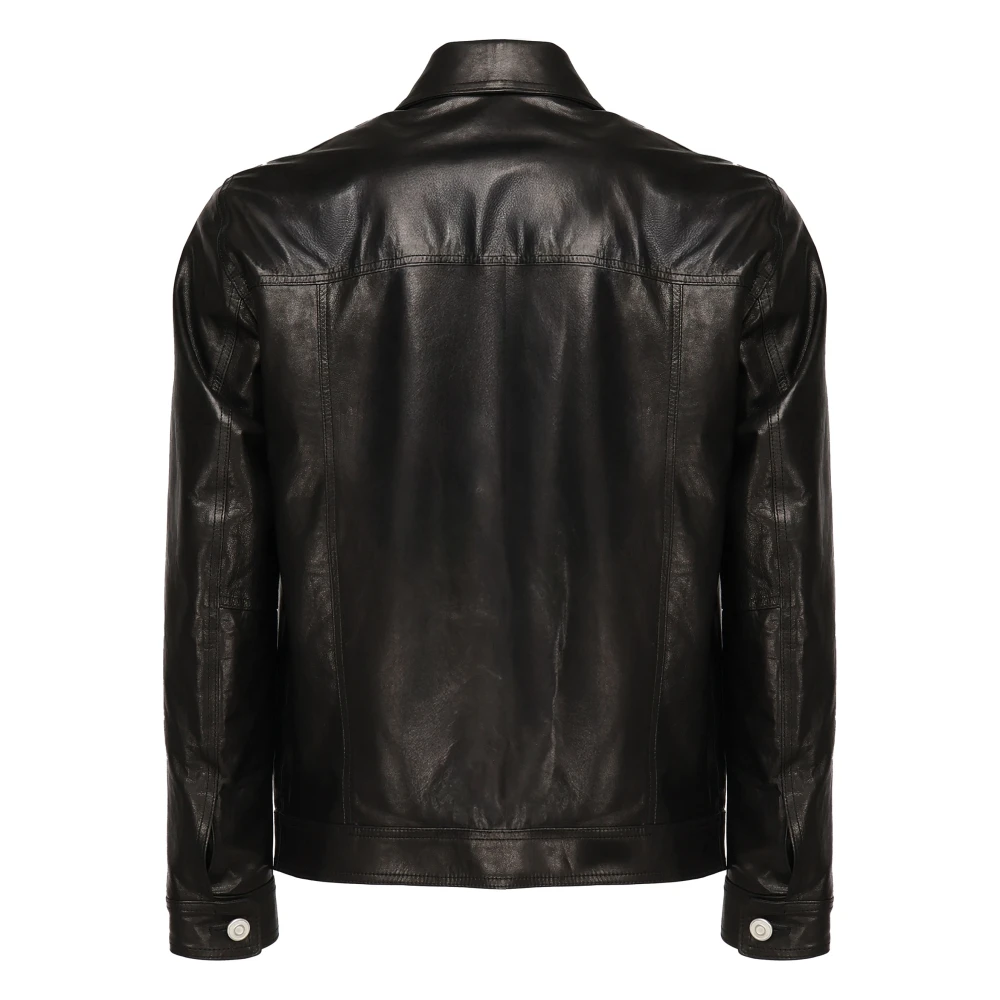 Giuliano Galiano Zwarte leren jas met knoopsluiting Black Heren