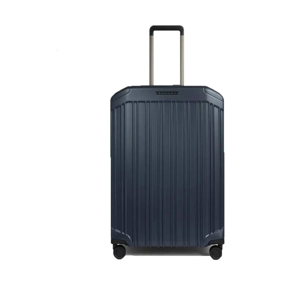 Piquadro Unisex Blue Expandable Four-Wheel Hardshell Trolley Luggage