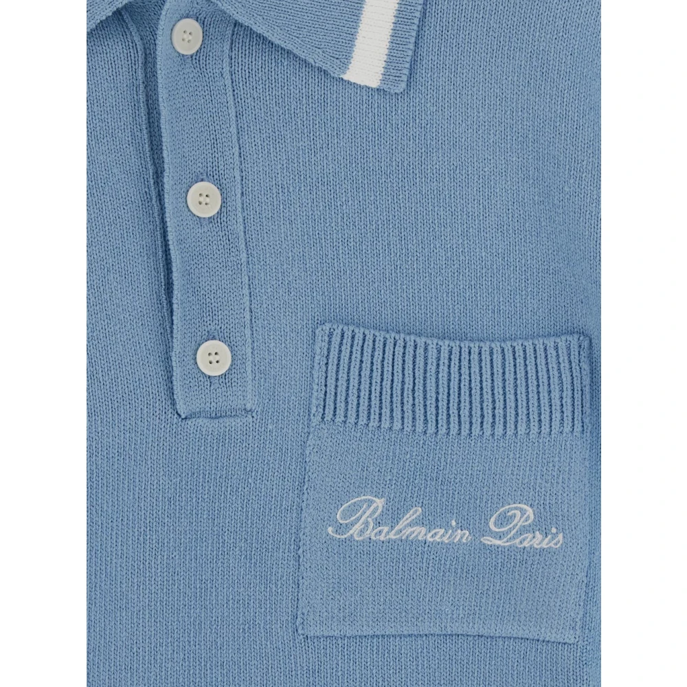 Balmain Stijlvol Gebreide Polo Blue Heren
