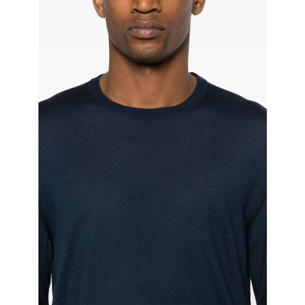 Fedeli Blauwe Wol Ronde Hals Trui Blue Heren