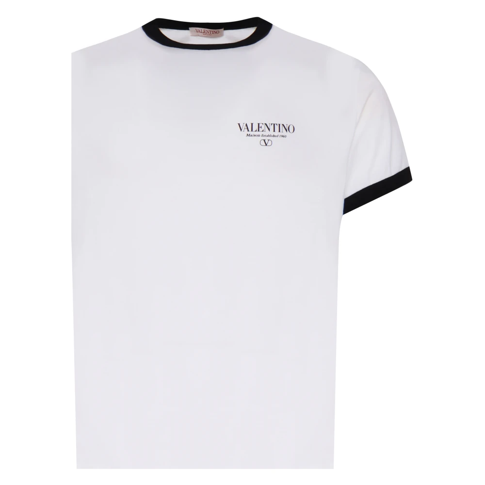 Valentino Garavani Contrast Rand Logo T-shirt Wit Zwart White Heren
