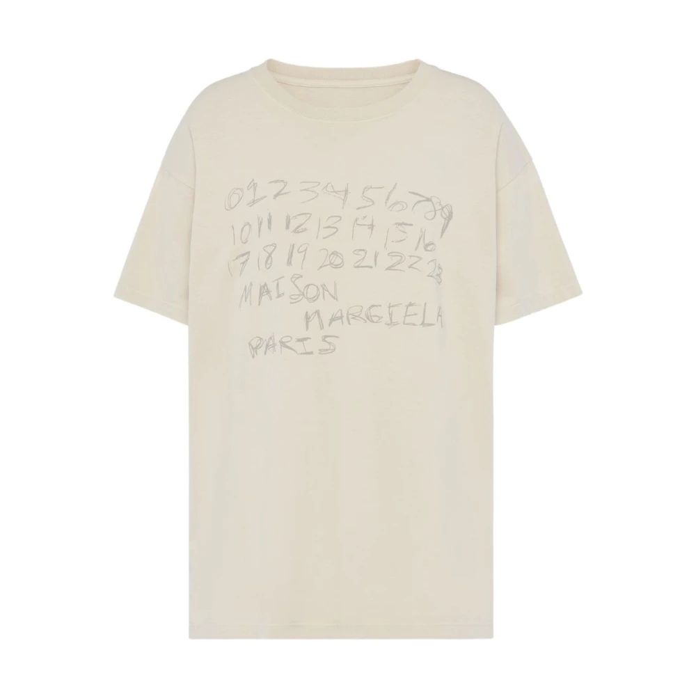 Maison Margiela Women's Beige T-Shirts, M, Numerical Cotton T-Shirt