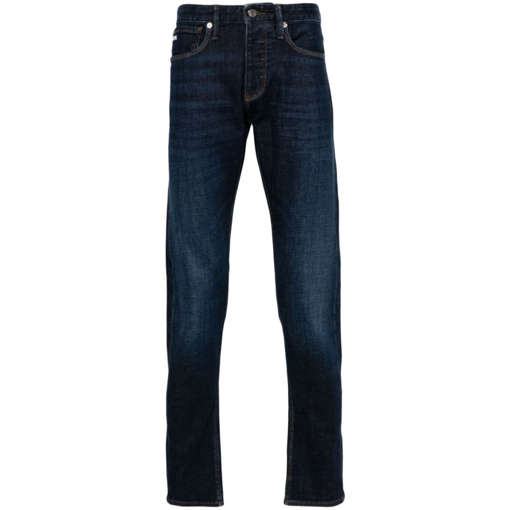 Emporio Armani Slim Fit Dirty Effect Heren Jeans Blue Heren