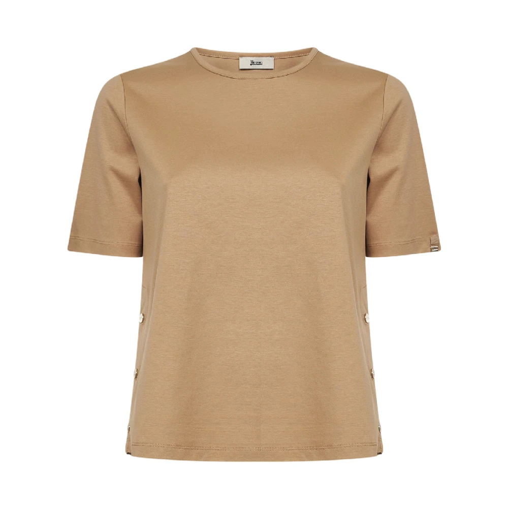 Herno Vrouw Bruin Tops Dames, Xl, Katoen, T-Shirt Met Ronde Hals
