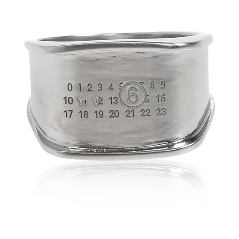 Mm6 Maison Margiela Unisex Gris - Anillo Sello Con Logo Grabado - Accessories - M