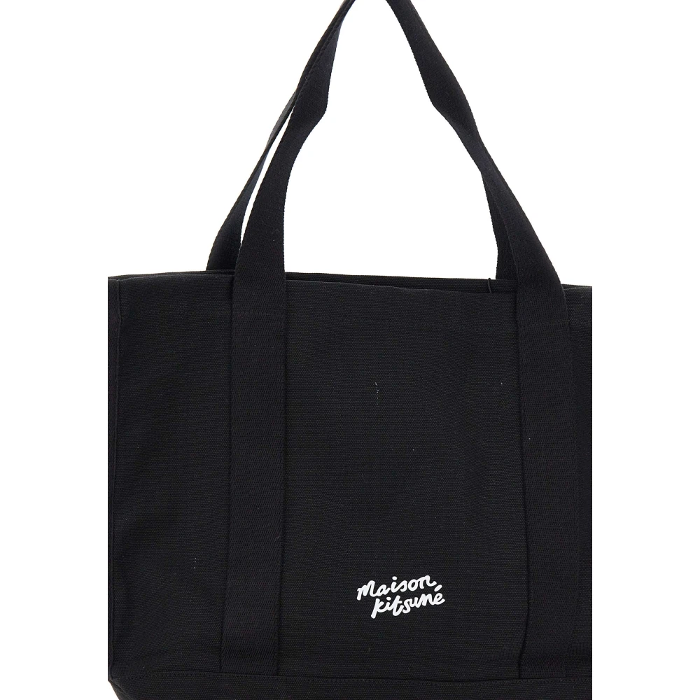 Maison Kitsuné Zwarte Katoenen Shopper Tas met Vos Logo Black Heren