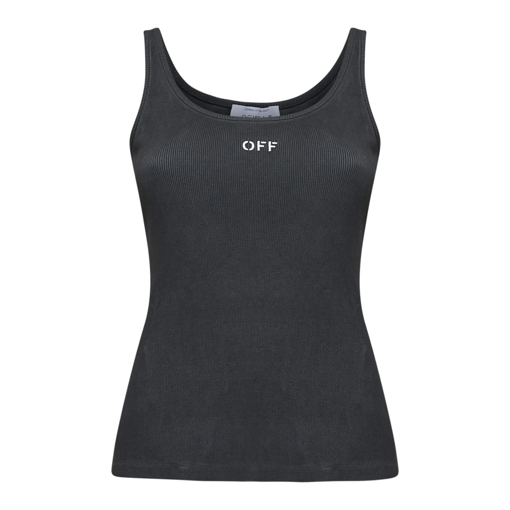Off White Geribbelde top met logo Black Dames