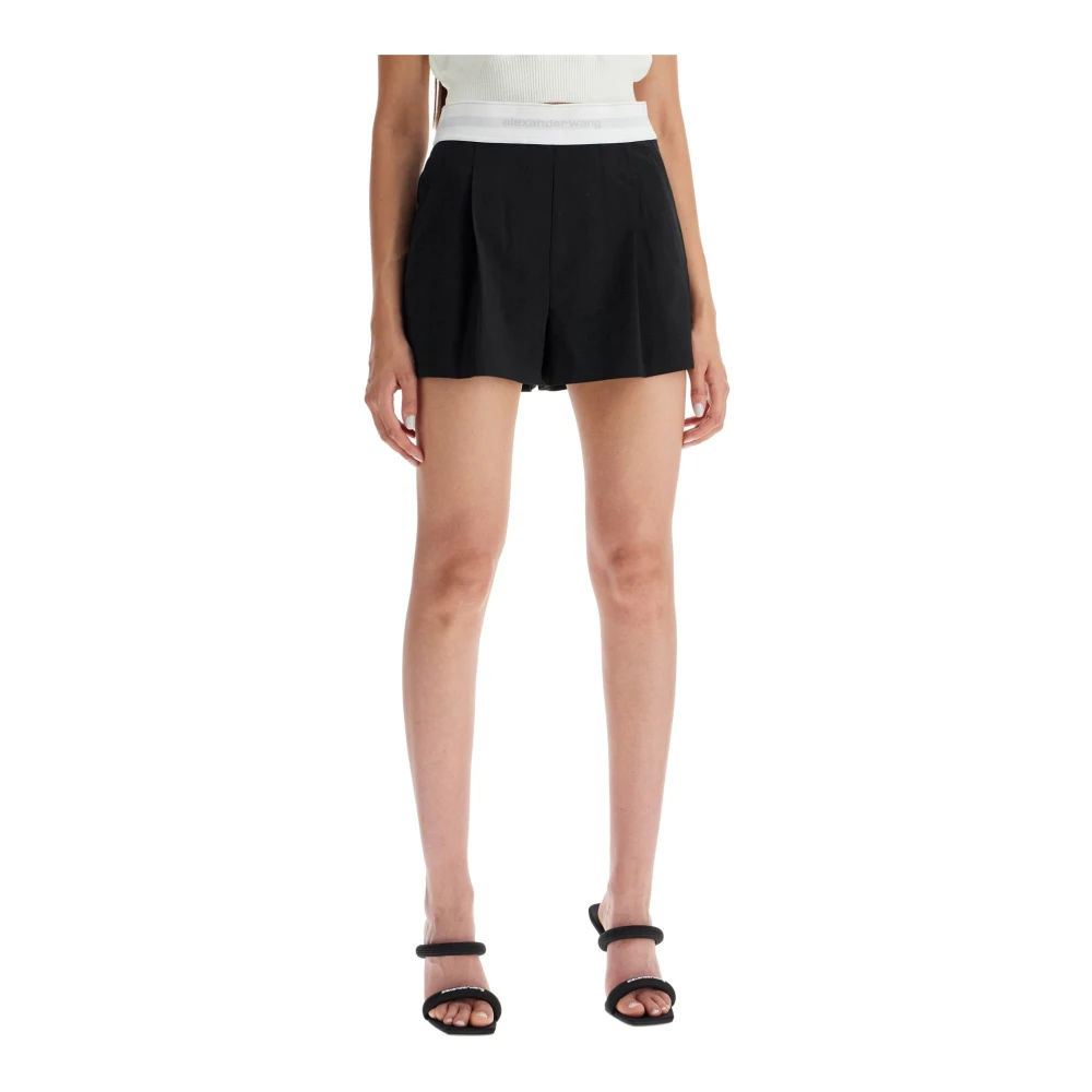 Alexander wang Geplooide wollen shorts met merkband Black Dames