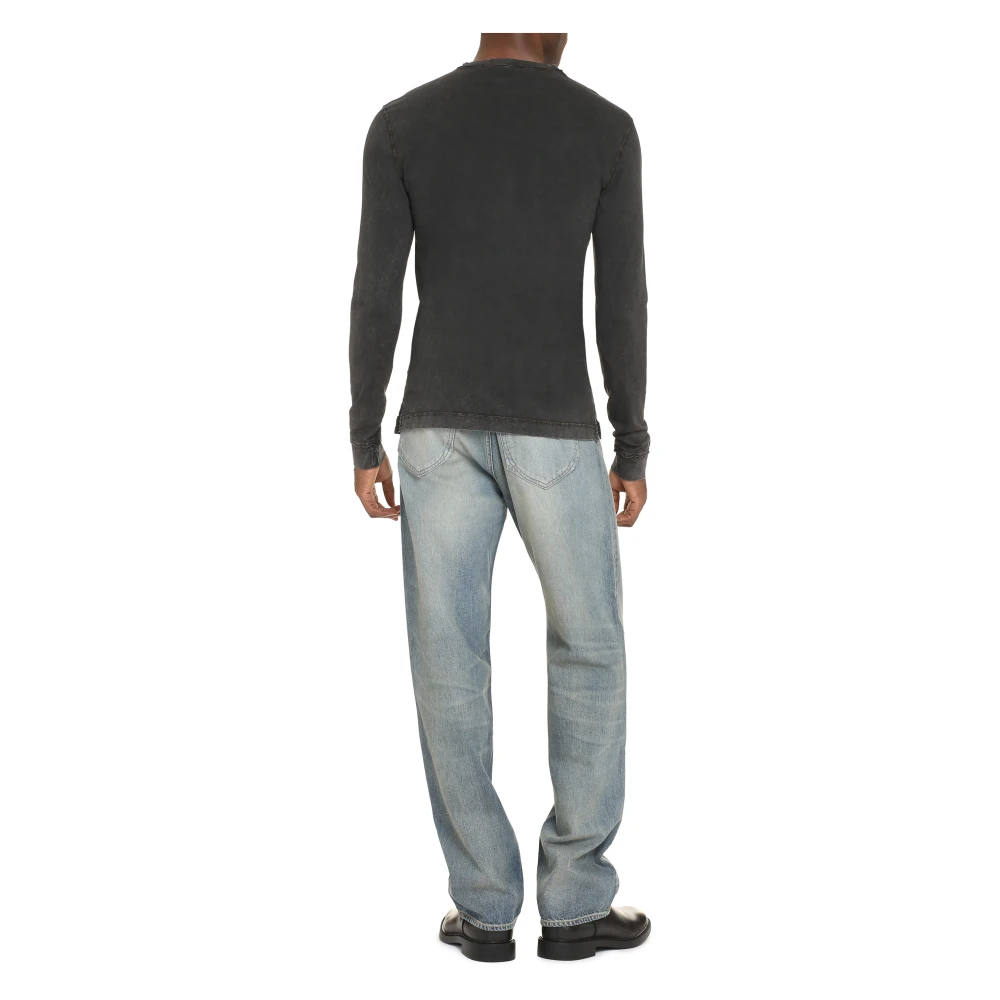 Dolce & Gabbana Katoenen Longsleeve T-shirt Geribbelde Kraag Black Heren