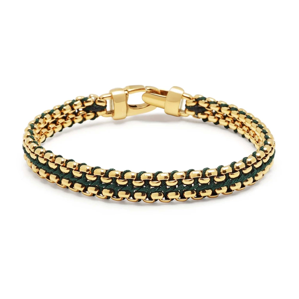 Nialaya Men's Yellow Green Woven Box Chain Bracelet In Gold