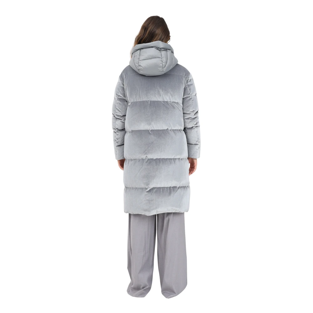 Blauer Lange fluwelen grijze jas met nylon details Gray Dames
