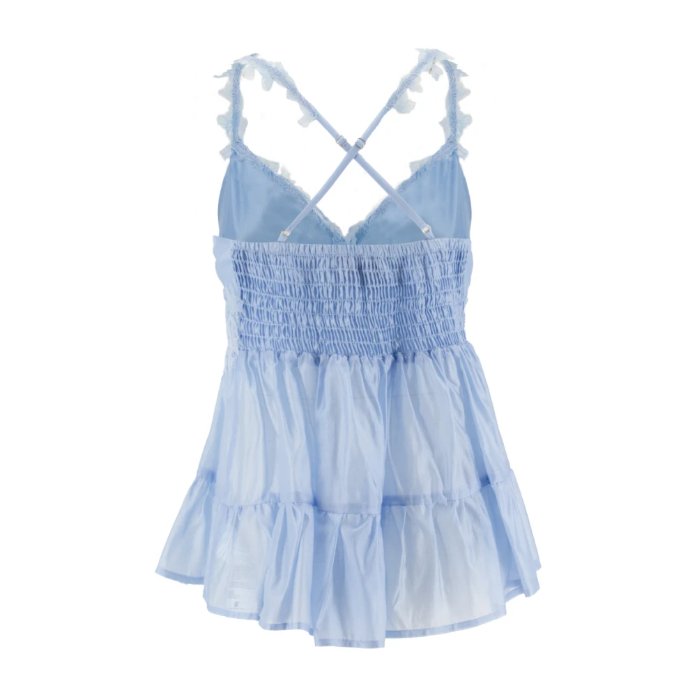 Ermanno Scervino Bloemenkant Gekruiste Bandjes Top Blue Dames