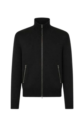 Cardigan med dragkedja och läderdetaljer