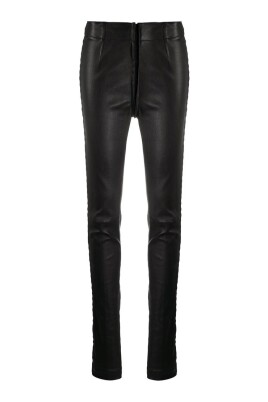 Damen-Hose, große Größe, hohe Taille, schmal, schwarze Lederhose, lässige  Stretch-Hose, Lederhose, Yogahose, durchsichtige Einsätze, Schwarz , 31-35  : : Fashion