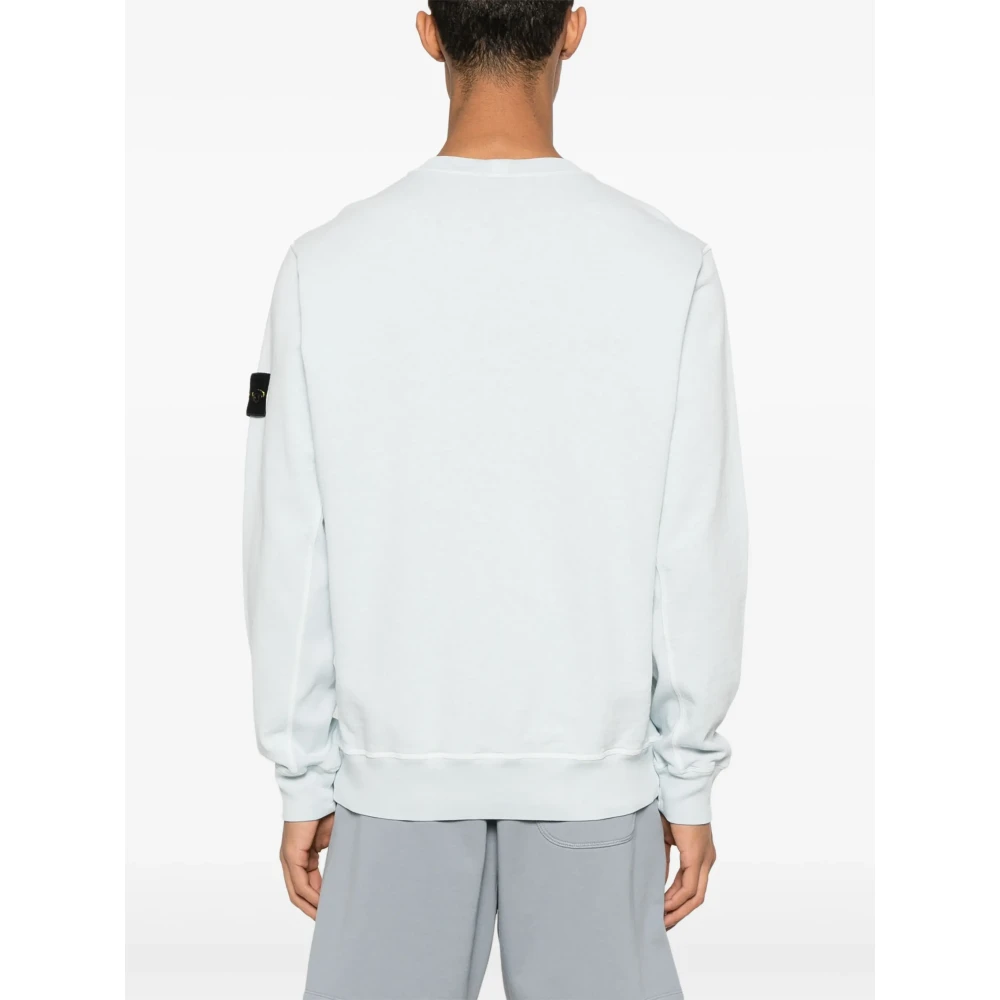 Stone Island Heldere Blauwe Crewneck Sweatshirt met Ribbed Sides Blue Heren