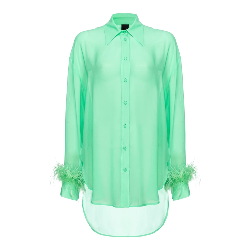 pinko Lang shirt met veren Green Dames