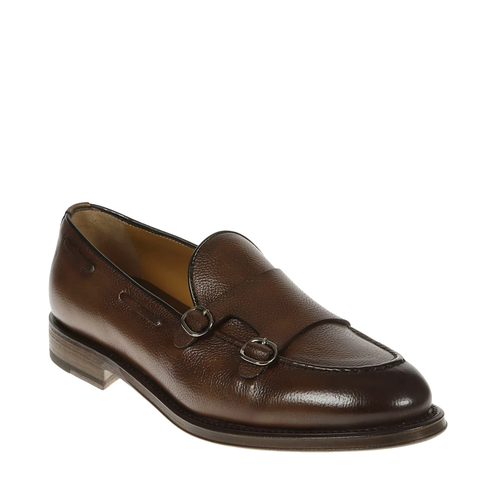 Santoni Groene Dubbele Gesp Leren Sneakers Green Heren
