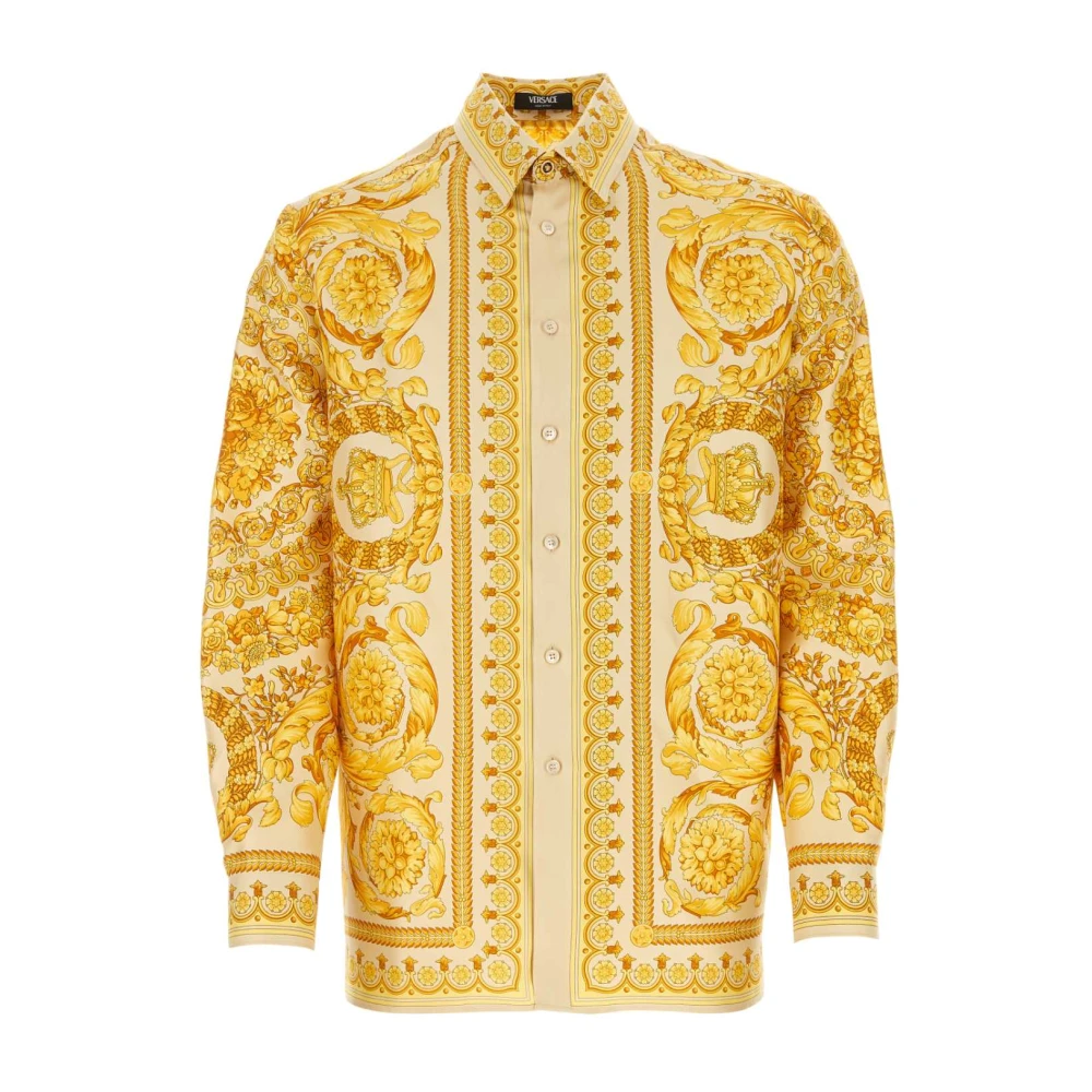 Versace Zijden Barok Print Shirt Yellow Heren