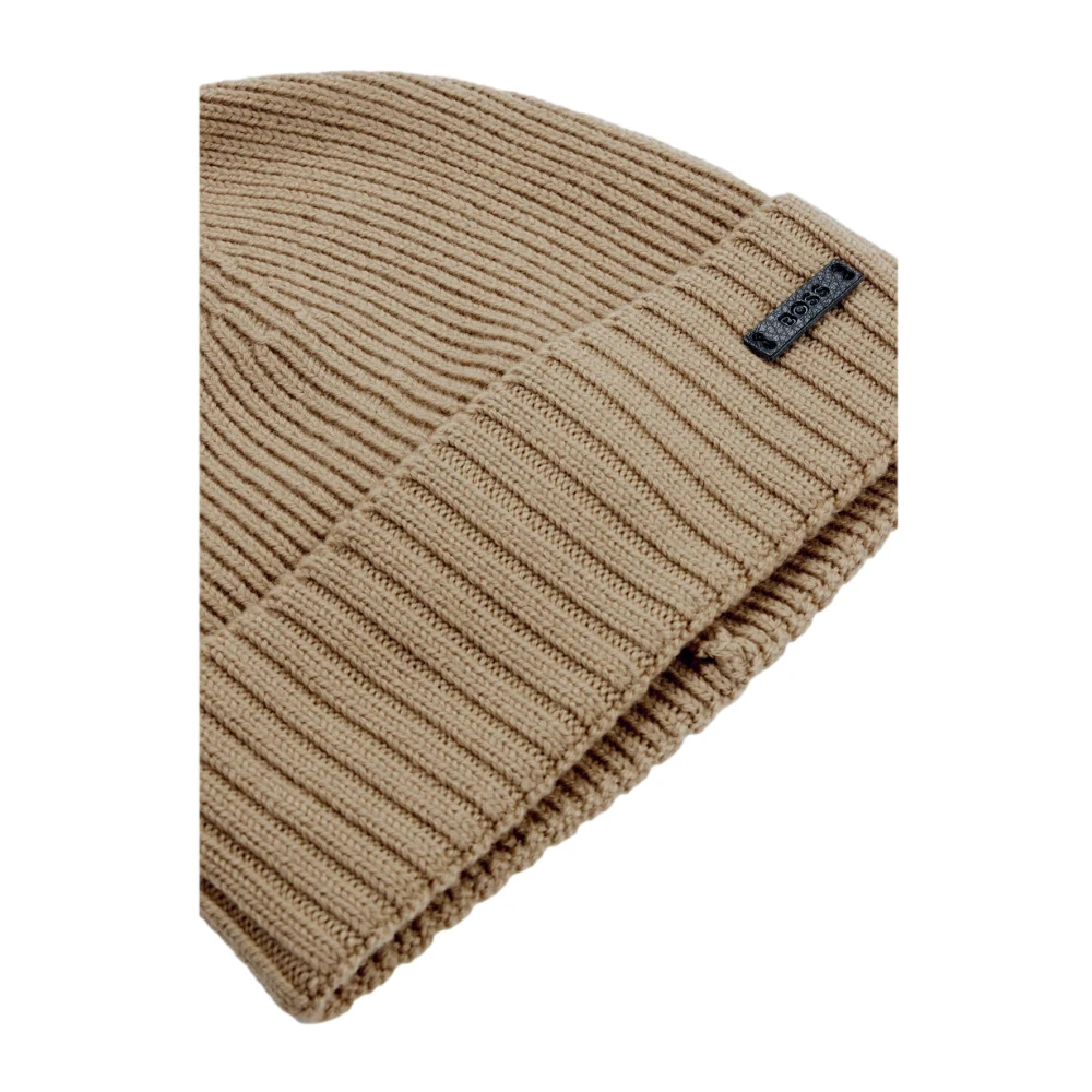 Hugo Boss Geribbelde Wollen Muts Fati Beige Heren