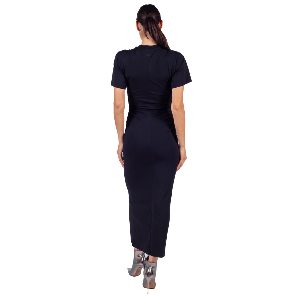 Msgm Zwarte Gerimpelde Zijrits Maxi Jurk Black Dames