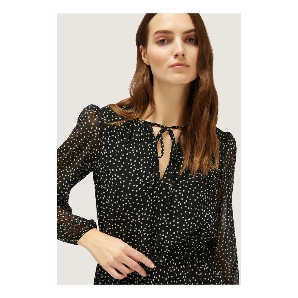 Motivi Georgette Midi Jurk met Polkadots Black Dames