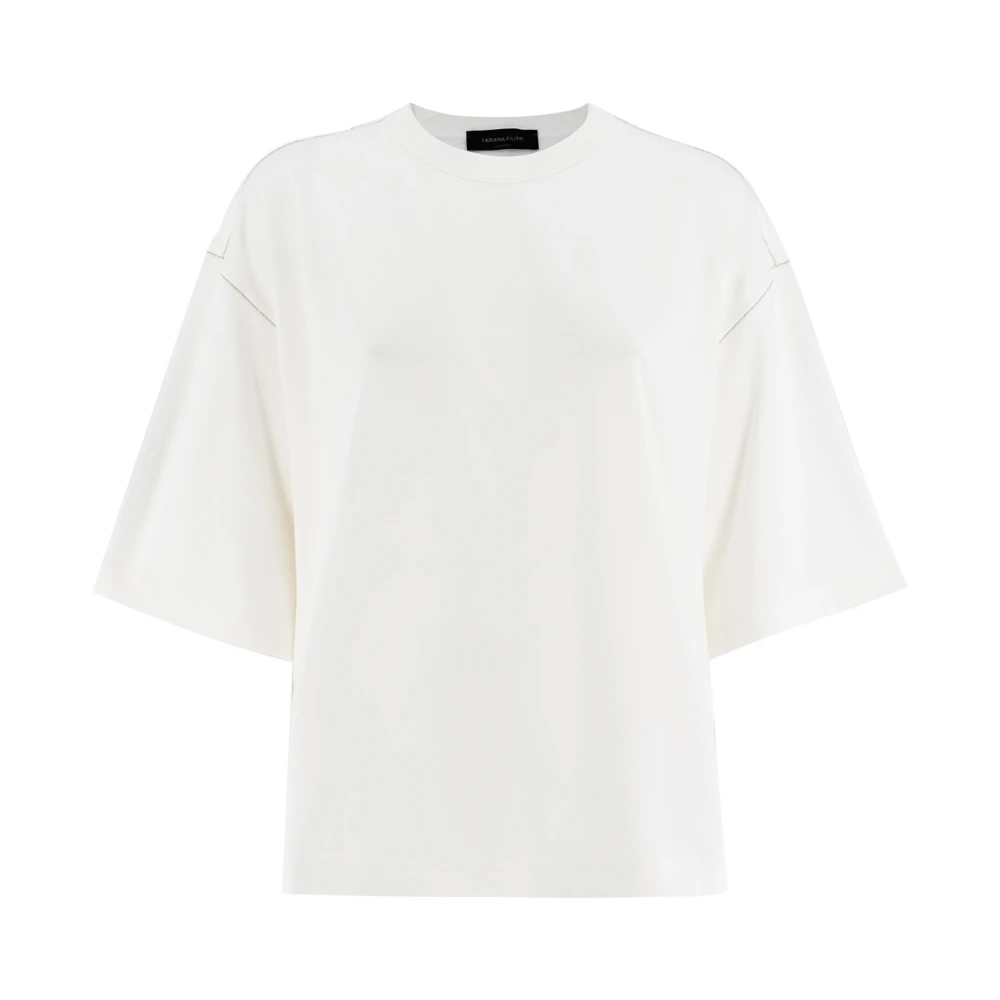 Fabiana Filippi Elegante T-shirt met diamantborduursel White Dames