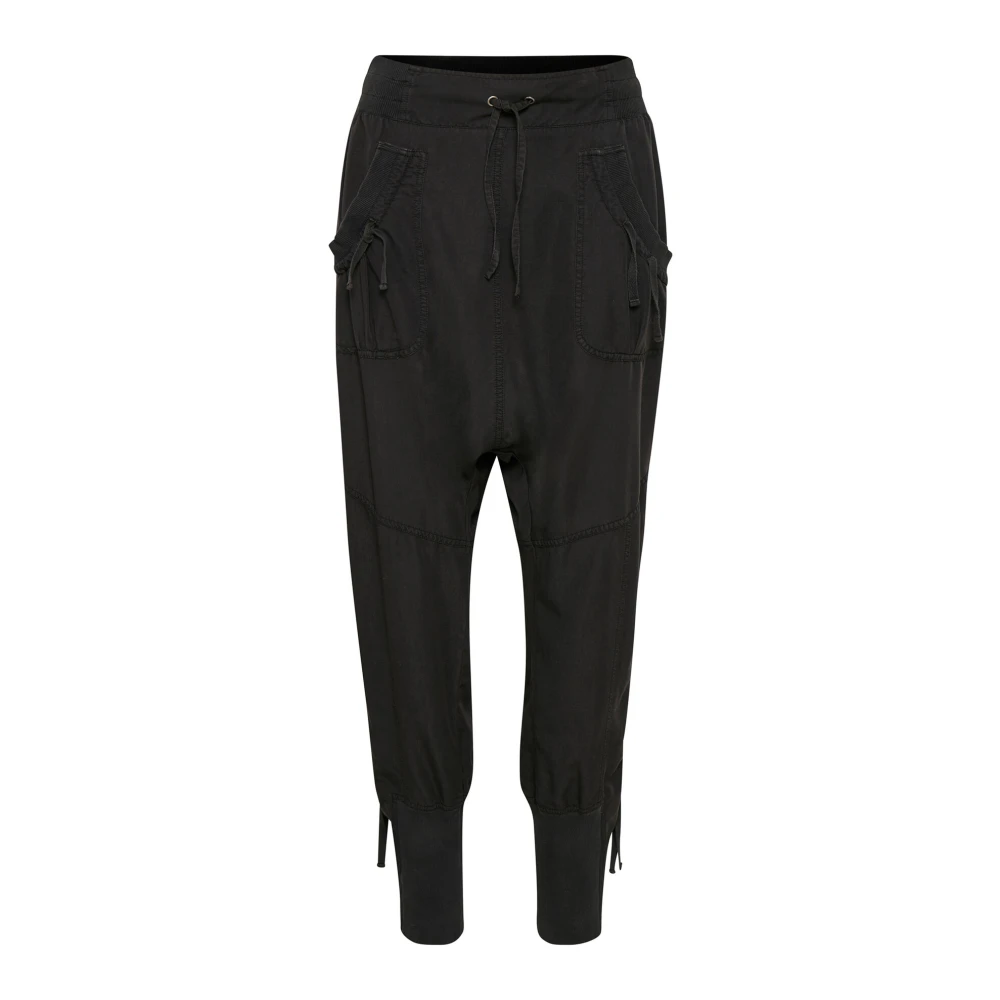 Cream Zwarte Geribbelde Taillebroek Black Dames