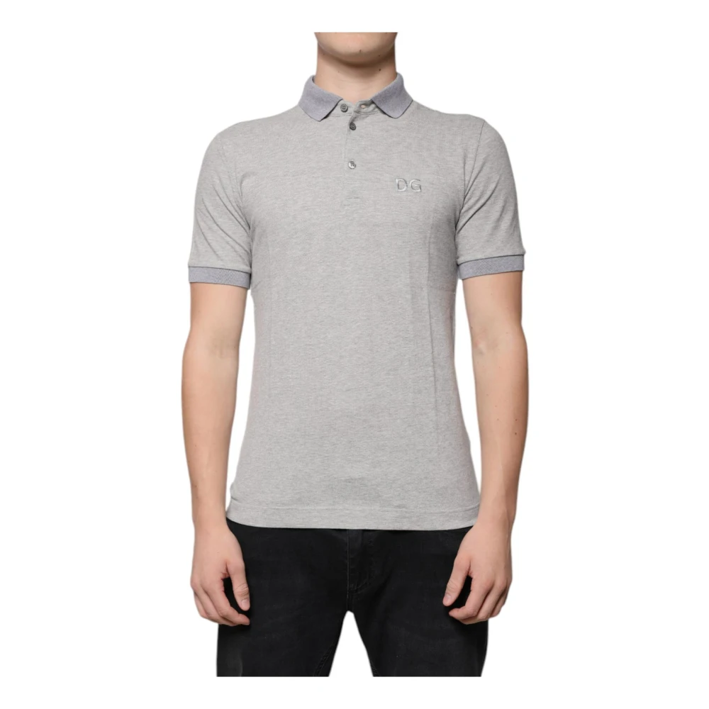 Dolce & Gabbana Grijze katoenen poloshirt met knoopsluiting Gray Heren