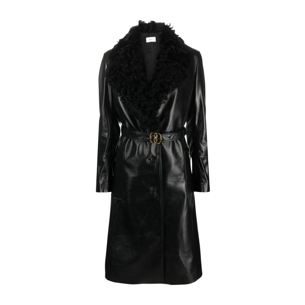 Bally Shearling Läder Trenchcoat Black, Dam