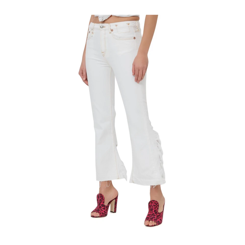 R13 Flared Skinny Jeans met Distressed Effect White Dames