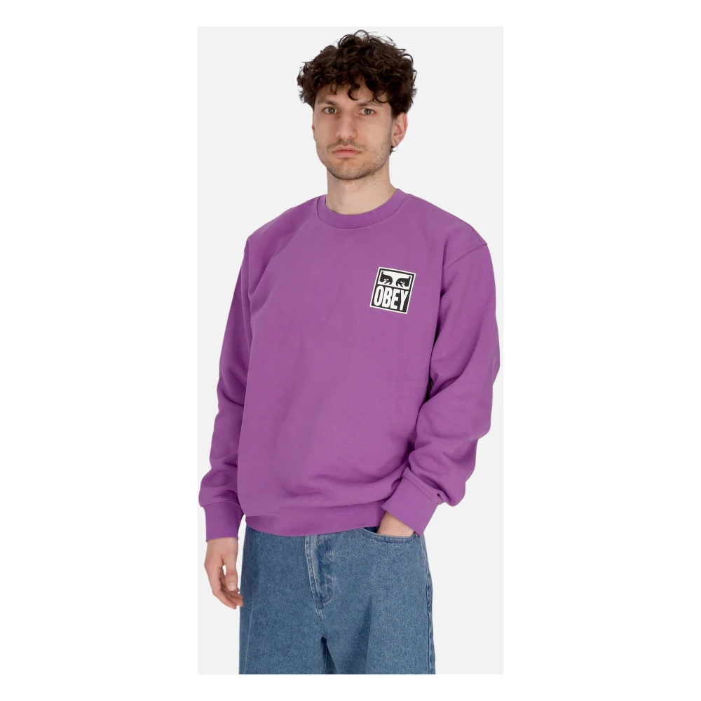 Obey Iconische Crewneck Sweatshirt Lichtgewicht French Terry Purple Heren